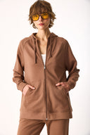 Kadın Grace Kapüşonlu Fermuarlı Regular Fit Basic Sweatshirt %100 Pamuk - Kahverengi