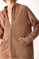 Kadın Grace Kapüşonlu Fermuarlı Regular Fit Basic Sweatshirt %100 Pamuk - Kahverengi