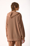 Kadın Grace Kapüşonlu Fermuarlı Regular Fit Basic Sweatshirt %100 Pamuk - Kahverengi