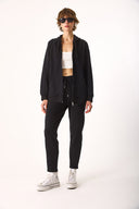 Kadın Grace Kapüşonlu Fermuarlı Regular Fit Basic Sweatshirt %100 Pamuk - Siyah