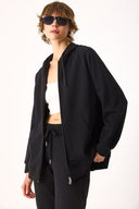 Kadın Grace Kapüşonlu Fermuarlı Regular Fit Basic Sweatshirt %100 Pamuk - Siyah