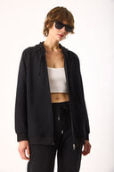 Kadın Grace Kapüşonlu Fermuarlı Regular Fit Basic Sweatshirt %100 Pamuk - Siyah