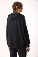 Kadın Grace Kapüşonlu Fermuarlı Regular Fit Basic Sweatshirt %100 Pamuk - Siyah