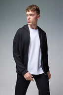 Erkek Greg Kapüşonlu Önü Fermuarlı Basic Sweatshirt - Siyah