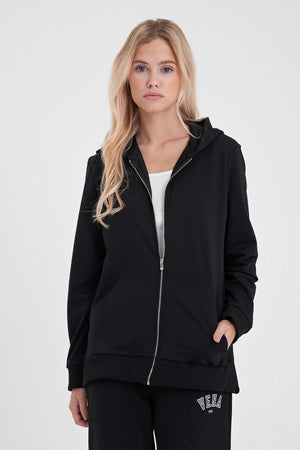 Kadın Gwen Yanı Yırtmaçlı Fermuarlı Sweatshirt - Siyah