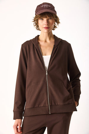 Kadın Gwen Yanı Yırtmaçlı Fermuarlı Sweatshirt - Kahverengi