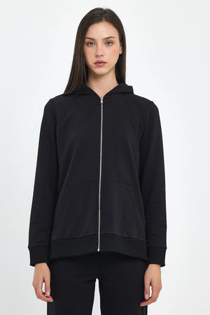 Kadın Gwen Yanı Yırtmaçlı Fermuarlı Sweatshirt - Siyah