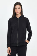 Kadın Gwen Yanı Yırtmaçlı Fermuarlı Sweatshirt - Siyah