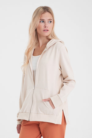 Kadın Gwen Yanı Yırtmaçlı Fermuarlı Sweatshirt - Taş