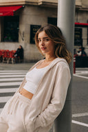Gwen Yanı Yırtmaçlı Fermuarlı Sweatshirt-Taş