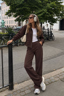 Hailey Dik Yaka Önü Fermuarlı Scuba Sweatshirt-Kahverengi