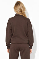 Hailey Dik Yaka Önü Fermuarlı Scuba Sweatshirt-Kahverengi