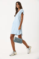 Kadın Helly Sky Blue V Yaka Kısa Kollu Jean Elbise %100 Lyocell (Tencel™) - Sky Blue