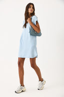 Kadın Helly Sky Blue V Yaka Kısa Kollu Jean Elbise %100 Lyocell (Tencel™) - Sky Blue