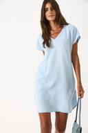 Kadın Helly Sky Blue V Yaka Kısa Kollu Jean Elbise %100 Lyocell (Tencel™) - Sky Blue
