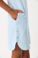 Kadın Helly Sky Blue V Yaka Kısa Kollu Jean Elbise %100 Lyocell (Tencel™) - Sky Blue