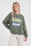 Kadın Holiday Baskılı Sweatshirt - Haki