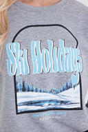 Kadın Holiday Baskılı Sweatshirt - Gri Melanj