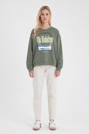 Kadın Holiday Baskılı Sweatshirt - Haki