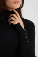 Kadın Janna Yarım Balıkçı Kolu Düğmeli Triko Kazak - Siyah