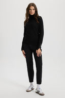 Kadın Janna Yarım Balıkçı Kolu Düğmeli Triko Kazak - Siyah