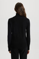 Kadın Janna Yarım Balıkçı Kolu Düğmeli Triko Kazak - Siyah