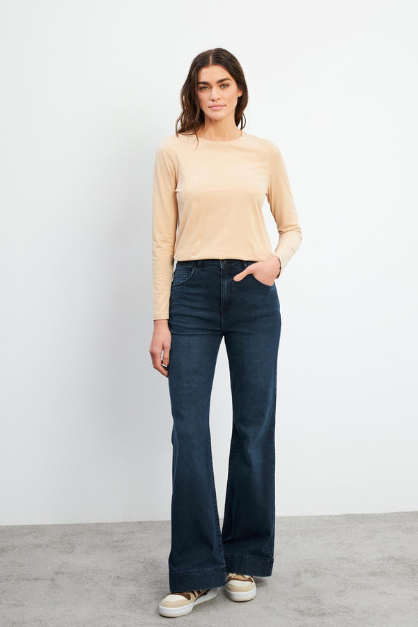 Kadın Jennifer İspanyol Paça Yüksek Bel Deep Dark Blue Jean Pantolon