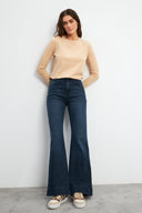 Kadın Jennifer İspanyol Paça Yüksek Bel Deep Dark Blue Jean Pantolon - Deep Dark Blue