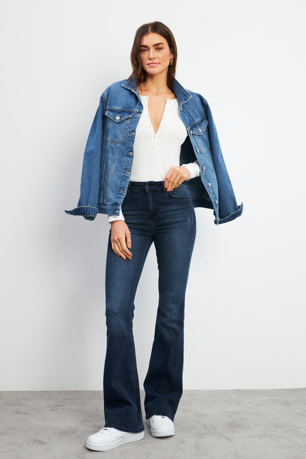 Kadın Jenny Blue Black Yüksek Bel Flare Jean Pantolon - Blue Black