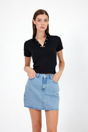 Kadın Jessica Polo Yakalı Kısa Kol Tişört - Siyah