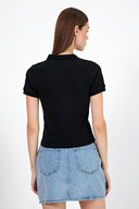 Kadın Jessica Polo Yakalı Kısa Kol Tişört - Siyah