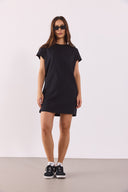 Kadın Jessy Bisiklet Yaka Regular Fit Örme Elbise %100 Pamuk - Siyah