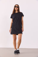 Kadın Jessy Bisiklet Yaka Regular Fit Örme Elbise %100 Pamuk - Siyah