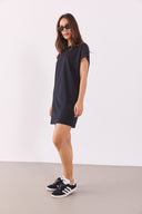 Kadın Jessy Bisiklet Yaka Regular Fit Örme Elbise %100 Pamuk - Siyah