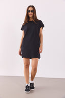 Kadın Jessy Bisiklet Yaka Regular Fit Örme Elbise %100 Pamuk - Siyah