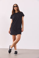 Kadın Jessy Bisiklet Yaka Regular Fit Örme Elbise %100 Pamuk - Siyah