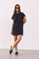 Kadın Jessy Bisiklet Yaka Regular Fit Örme Elbise %100 Pamuk - Siyah