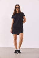 Kadın Jessy Bisiklet Yaka Regular Fit Örme Elbise %100 Pamuk - Siyah