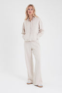 Kadın Jovie Yumuşak Dokulu Yüksek Bel Wide Leg Pantolon (CUPRO) - Kemik