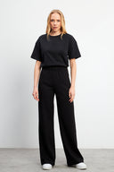 Kadın Jovie Yumuşak Dokulu Yüksek Bel Wide Leg Pantolon (CUPRO) - Siyah