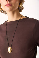 Kadın July Kayık Yaka Tişört %100 Pamuk - Kahverengi