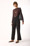 Kadın July Kayık Yaka Tişört %100 Pamuk - Kahverengi