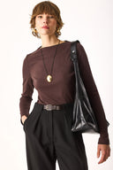 Kadın July Kayık Yaka Tişört %100 Pamuk - Kahverengi