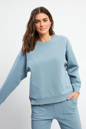 Kadın 0 Yaka Pike Gök Mavisi Sweatshirt