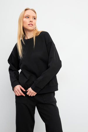 Kadın 0 Yaka Pike Siyah Sweatshirt