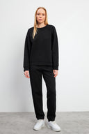 Kadın 0 Yaka Pike Sweatshirt - Siyah