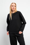 Kadın 0 Yaka Pike Sweatshirt - Siyah