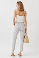 Kadın Alian Beli Lastikli Çizgili Summer Gabardin Pantolon - Mavi Çizgili