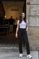 Kadın Alian Beli Lastikli Kaşe Pantolon-Siyah