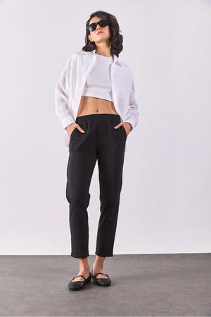 Alian Beli Lastikli Smart Pantolon-Siyah